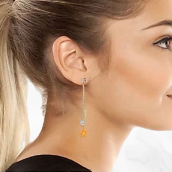 Betsey Johnson Bunny Fairy Earrings MisMatch Set Crystal Rhinestones Yellow Pink - Picture 3 of 5